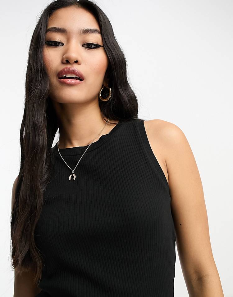 Vero Moda Aware racer neck tank top in black